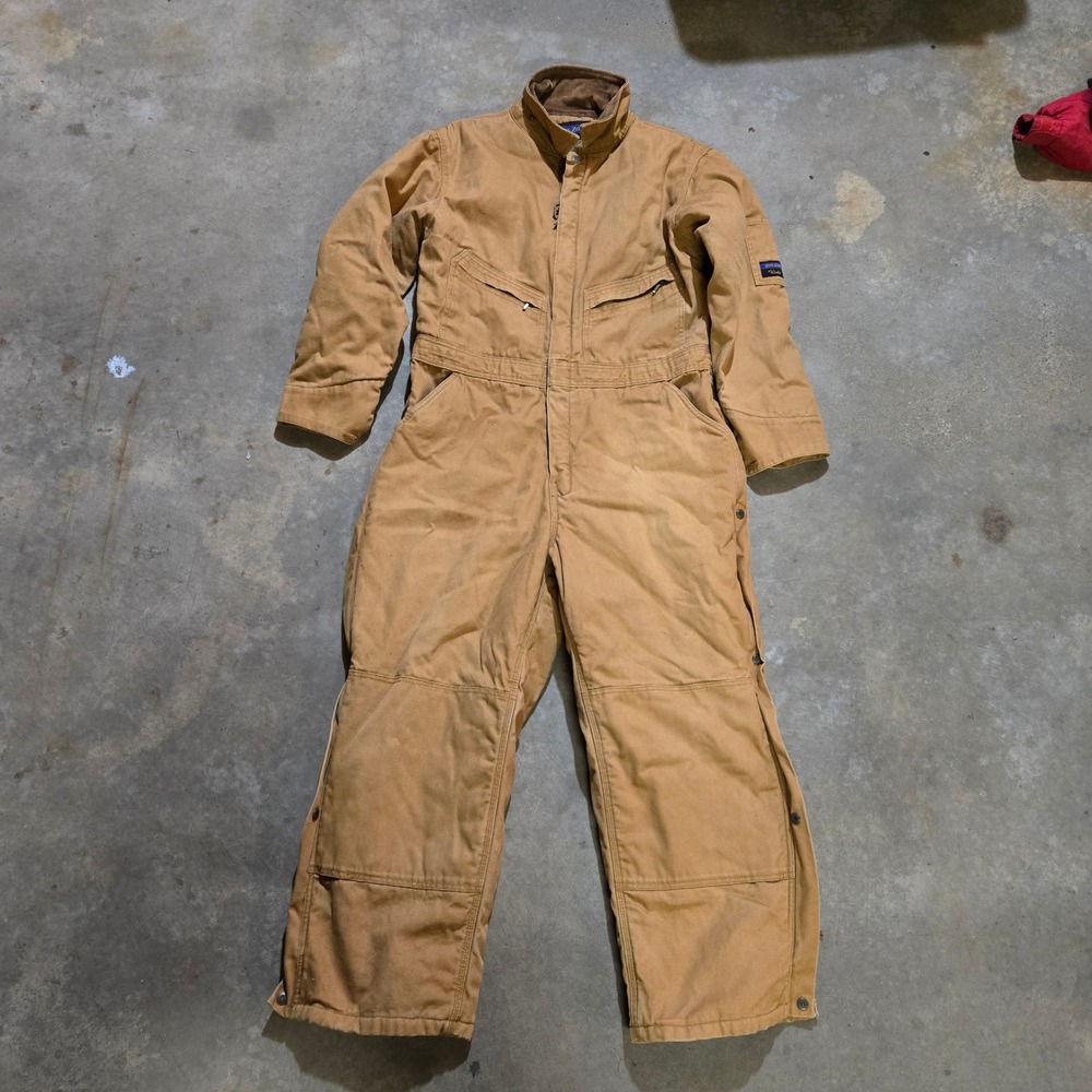 Walls Zero-Zone Mens Large Short Brown Insulated Duck Canvas Coveralls Workwear